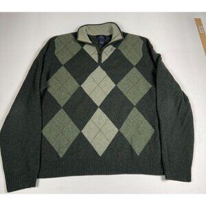 Vintage Brooks Brothers 346 Men L Green Argyle Lambswool 1/4 Zip Sweater